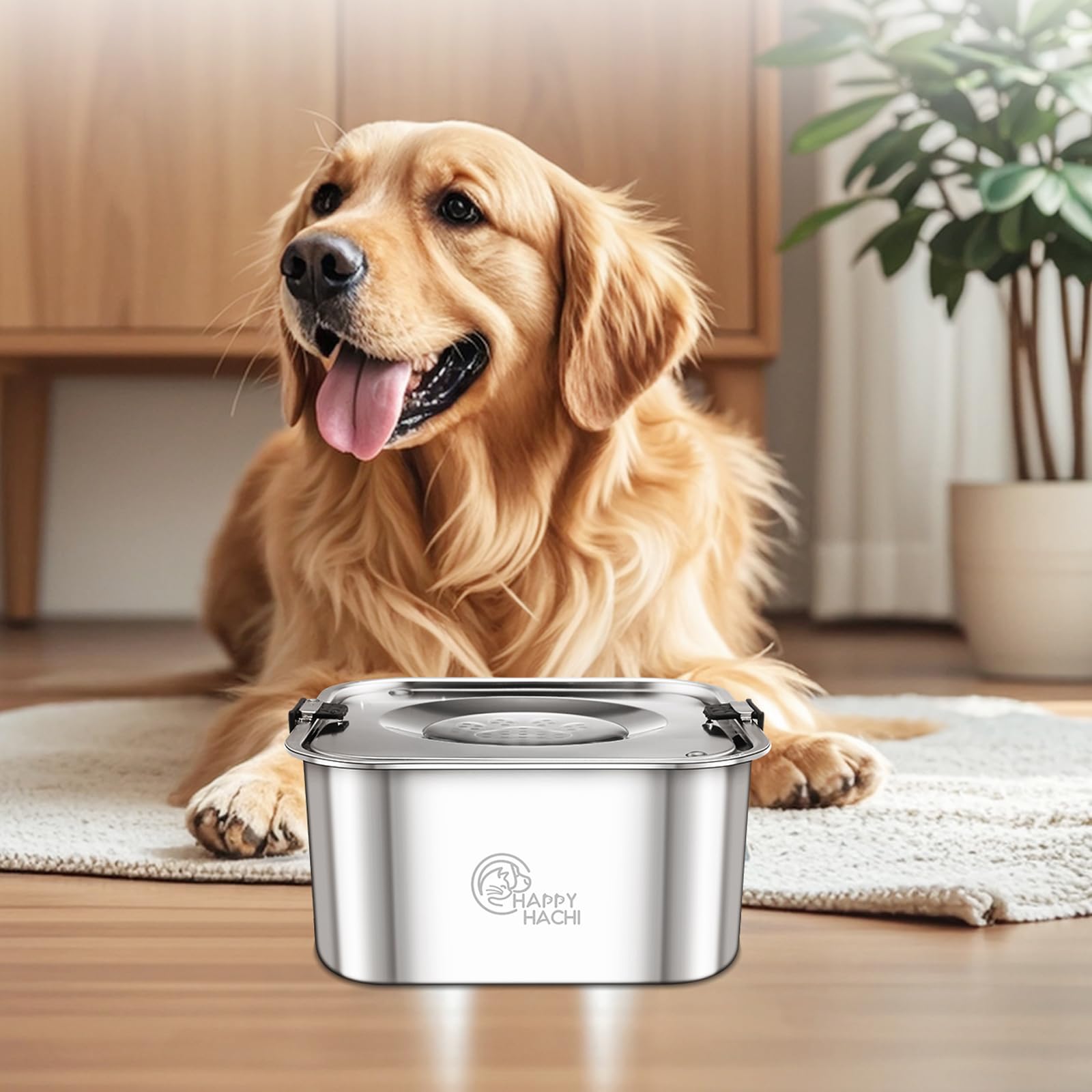 HAPPY HACHI Gamelle Anti Éclaboussures Chien 3L, Gamelle Eau Chien en INOX, Anti Débordement et Anti Renversement, Stable avec Base Antidérapante