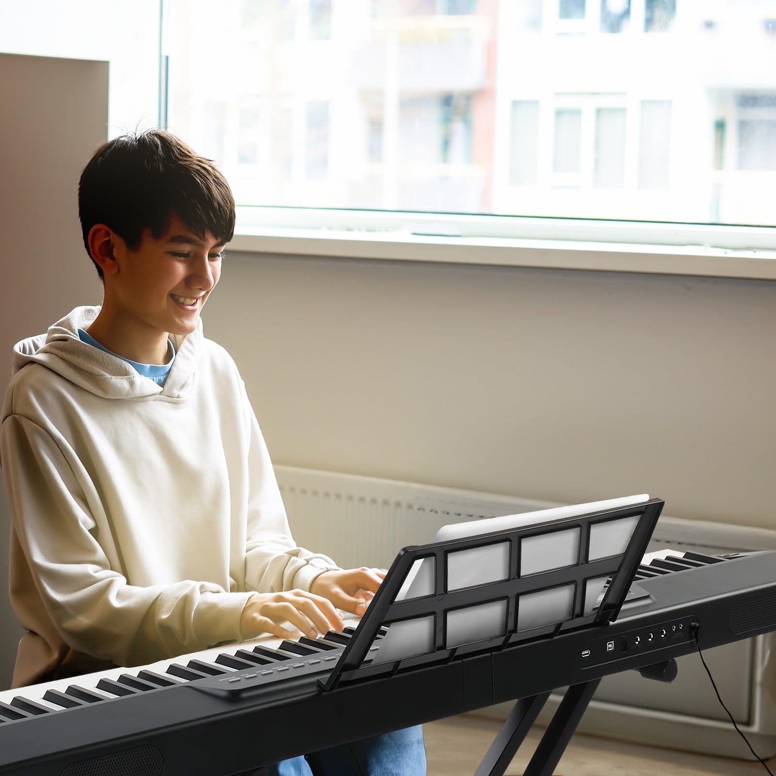 LALAHO E-Piano 88 Tasten Halbgewichteten, Klavier Digital Piano für Anfänger, Full Size Keyboard Piano mit Doppelrohr-X-Ständer, Sustain-Pedal, Notenständer, Kopfhörer, Bluetooth MIDI, Schwarz