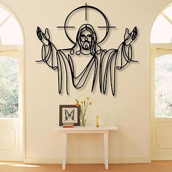 Black Jesus Wall Art, Christian Metal Wall Art,Jesus Cross Wall Decor,Jesus and Lamb Wall Art,Religious Wall Decor,Metal Wall Art Decor for Living Room,Home Gift 17"W x 19"H / 43 x 47cm, Style 1