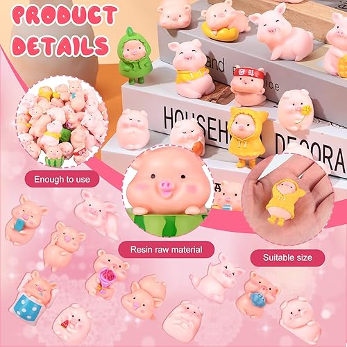 Miniatura 3 de Maitys 31 figuras en miniatura de cerdito rosa, juguetes de cerdo rosa, decoración de fiesta de cerdo rosa, decoración linda, impermeable, mini