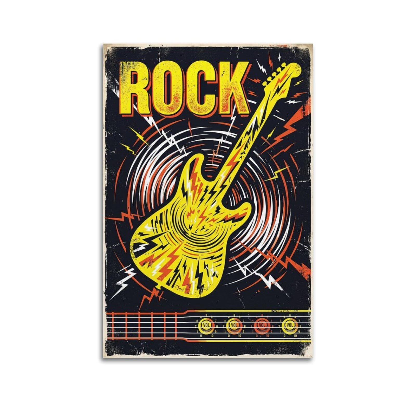 OKNGB Vintage Retro Electric Guitar Rock High Voltage Music Poster Decorative Painting Canvas Art Picture 24x36inch(60x90cm)