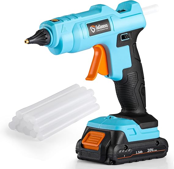 20V Cordless Hot Glue Gun, GoGonova DripFree Fast Heating Full Size Glue Gun with Insulated