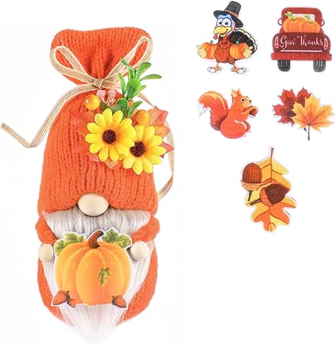 Gnomos de otoño, gnomos de Acción de Gracias con 6 piezas de decoración de etiqueta, hechos a mano, gnomos suecos Tomte, gnomos de cosecha de granja