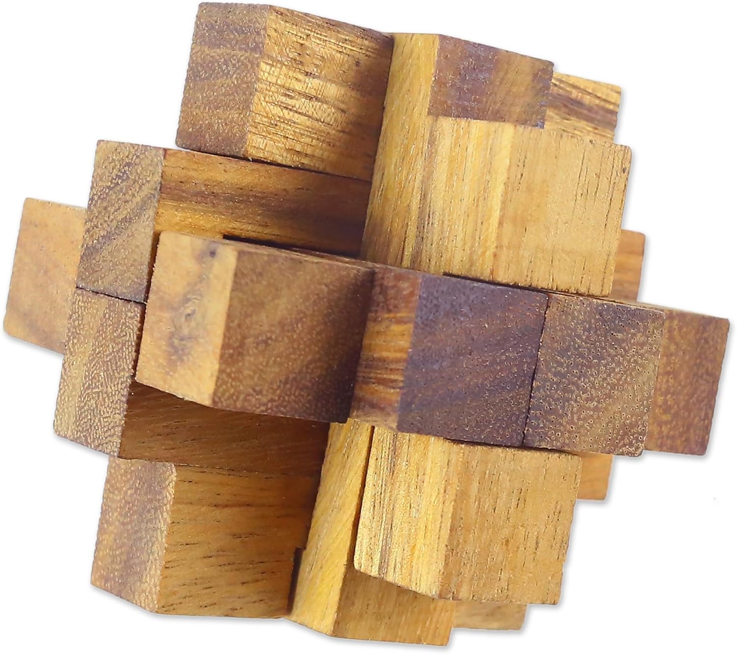 NOVICA Brown Handmade Raintree Wood Geometric Puzzle Game, 'Diamond Cube'