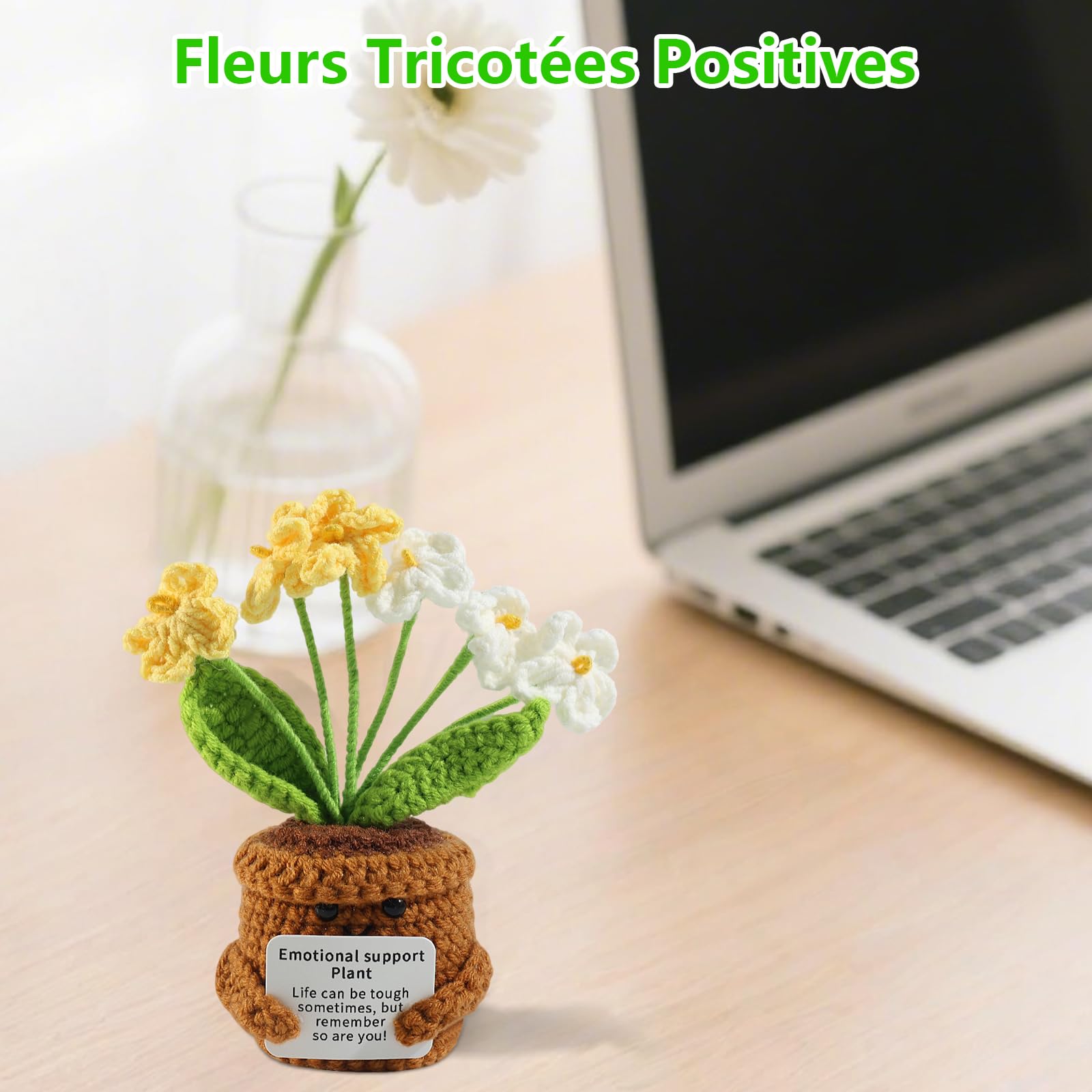 Bouquet de Fleurs au Crochet Main avec Message de Remerciement – Cadeau d'Adieu Maternelle