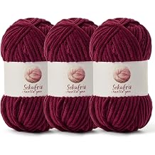 3 Pack Chunky Chenille Yarn for Crocheting, Baby Yarn for Crocheting Soft Blanket, 262.4 yds /10.5 oz Crochet Yarn, Bulky 5 Amigurumi Yarns, Fluffy Velvet Yarns for Knitting Crafts 3 Burgundy
