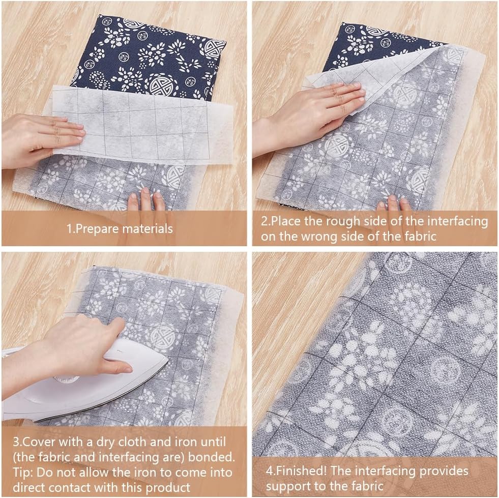 WEBEEDY 1.2m/47 Inches W x 4 Yards Fusible Interfacing Fabric with 3.8cm/1.5 Inches Grid, Nonwoven Iron on Lightweight Fusible Interfacing for Sewing Quilting Garment Making Craft Projects
