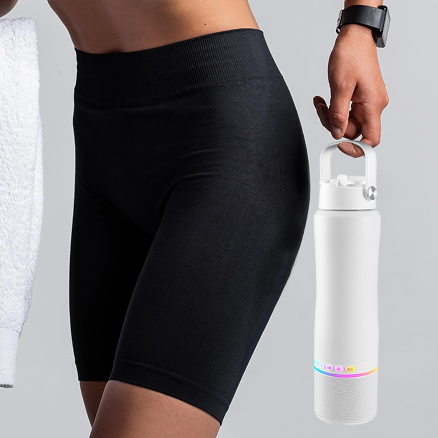 Water Bottle with Portable Bluetooth Speaker - Modular Insulated Water Bottles w/Handle, BT5.3, TWS Pairing Speaker and Stainless Steel Cups for Camping Sports Beach (White) - Image 2