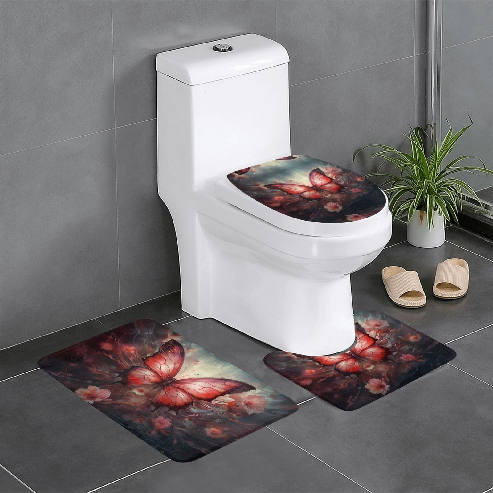 Tapis de salle de bain antidérapants floral lavable pour toilette et lavabo 61 x 40 cm