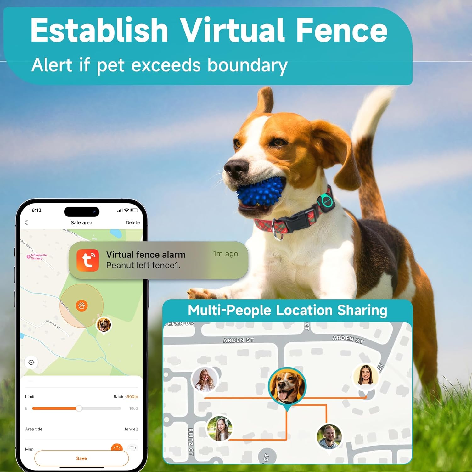 GPS Tracker for Dogs and Cats, Mini Cat & Dog GPS Tracker with Health Monitor and GPS Dog Fence, Waterproof GPS Pet Tracker, Works with Any Collar (Android and iOS Universal)