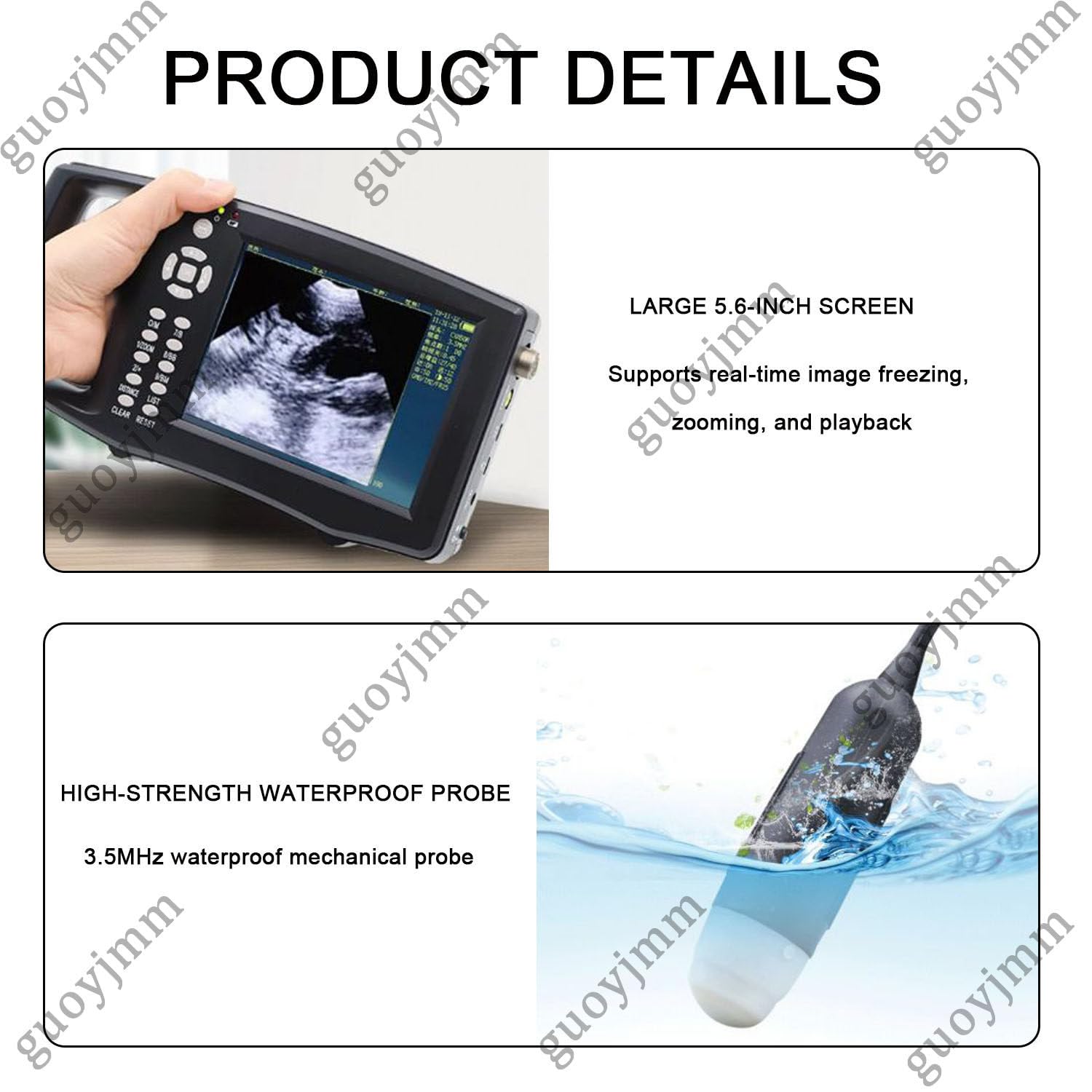 Macchina portatile ad ultrasuoni per gravidanza e uso veterinario, scanner portatile con schermo LCD da 5,6 pollici e sonda meccanica da 3,5 MHz