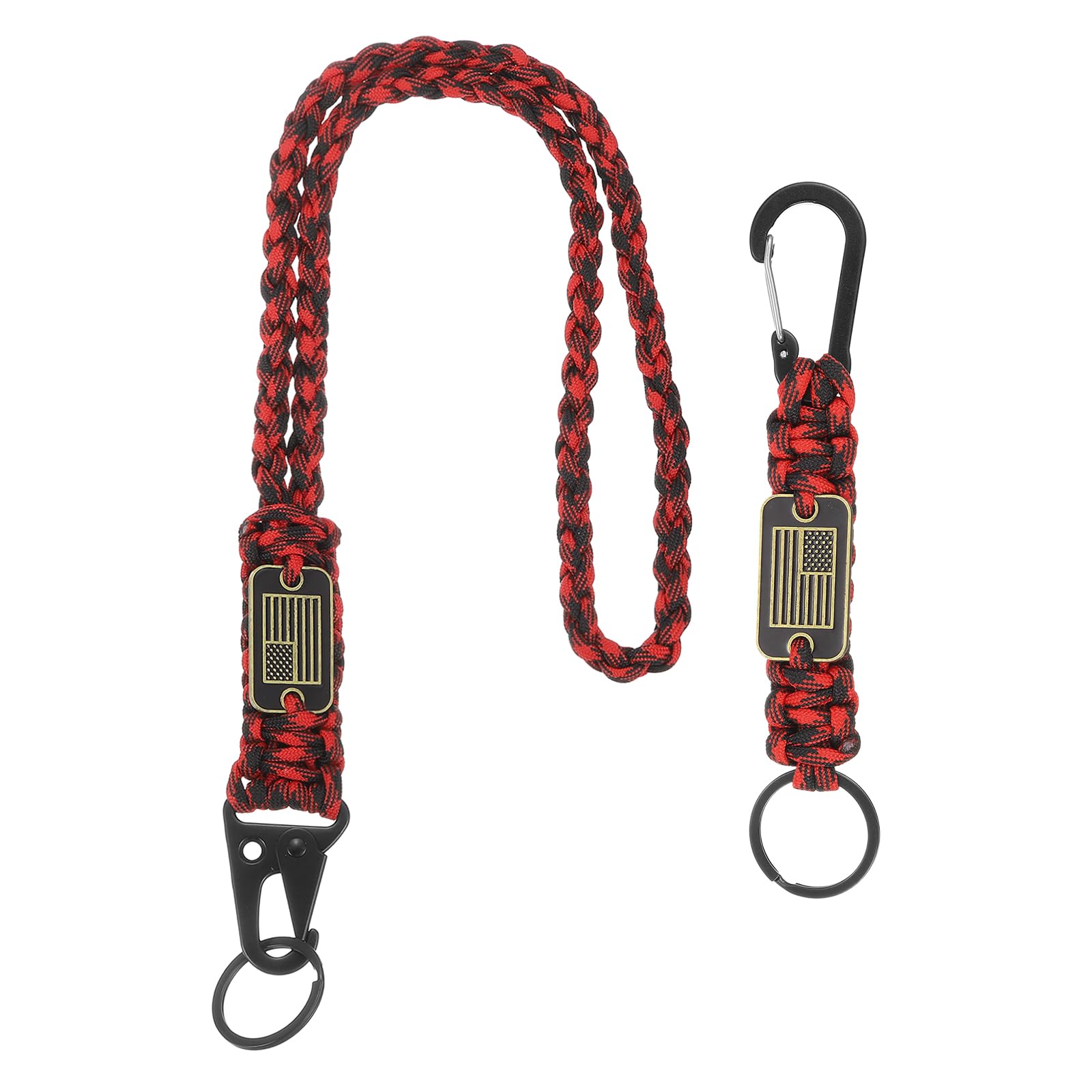YELARXI Paracord Keychain Carabiners Clip, Heavy Duty Lanyard 2Pcs & 21.7/6" & Red Black Camouflage - Fitting for (Outdoor Activity Survival/Keys Whistle/Key, Backpacks/Water Bottle)