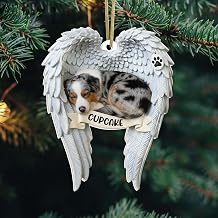 Custom Australian Shepherd Memorial Ornament - Australian Shepherd Dog Memorial Ornament with Angel Wings Flat Mica, Personalized Name Pet Loss Remembrance Gifts for Men Women