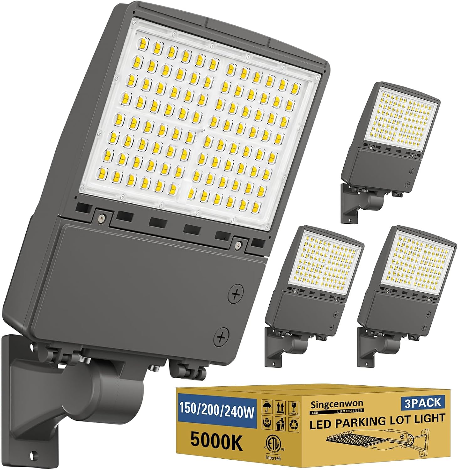 360W LED Parking Lot Light 2Pack: 250/300/360W Selectable, 57600LM 5000K LED Shoebox Light with Photocell, Arm Mount Flood Light, Commercial Outdoor Area Lighting for Driveway Stadium Roadways, ETL