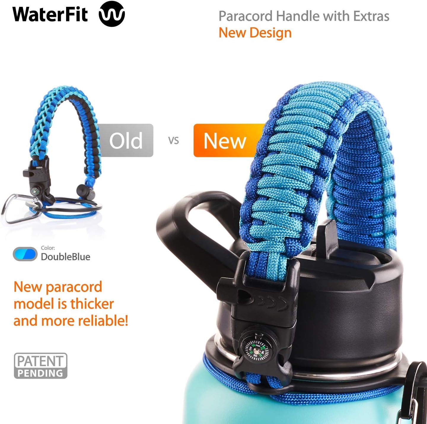 WaterFit Paracord Handle Compatible with Wide Mouth Water Bottle - Improved Design Survival Strap Cord with Safety Ring and Carabiner - Fits 12oz - 64oz Sports Water Bottle : Sports & Outdoors