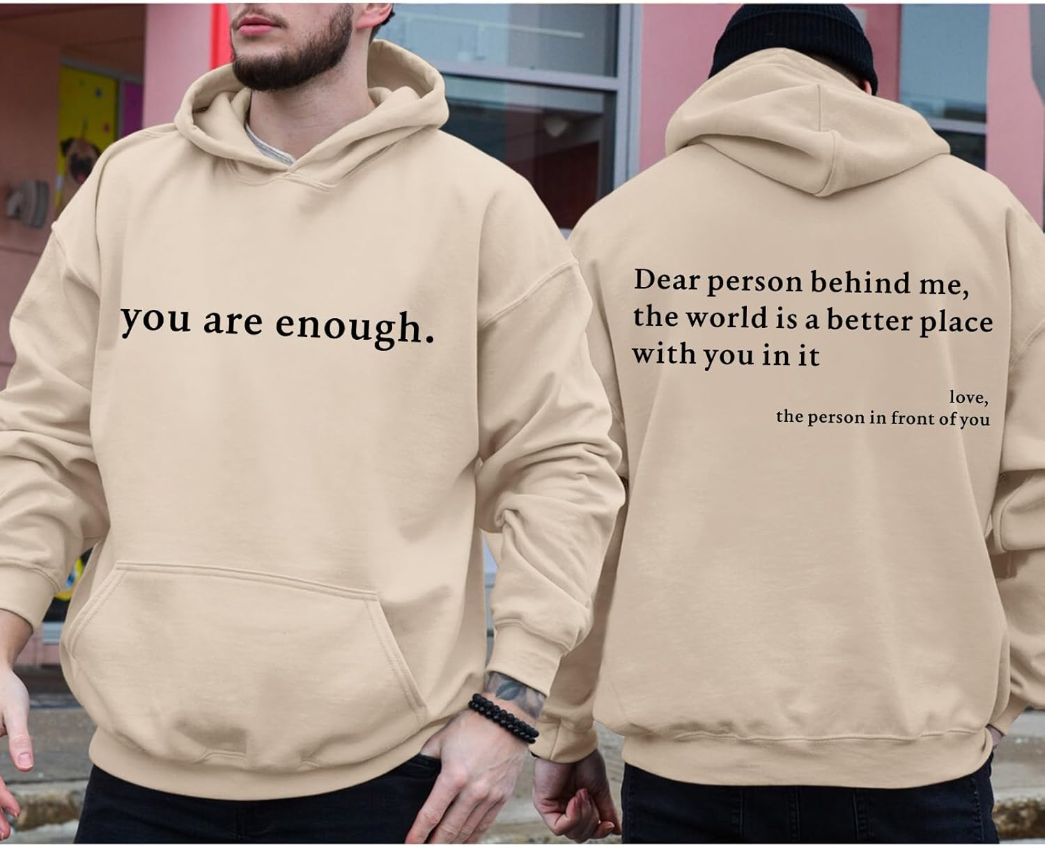 You Are Enough Dear Person Behind Me Hoodie for Men Inspirational Positive Letter Graphic Sweatshirt Pullover Tops - Image 4