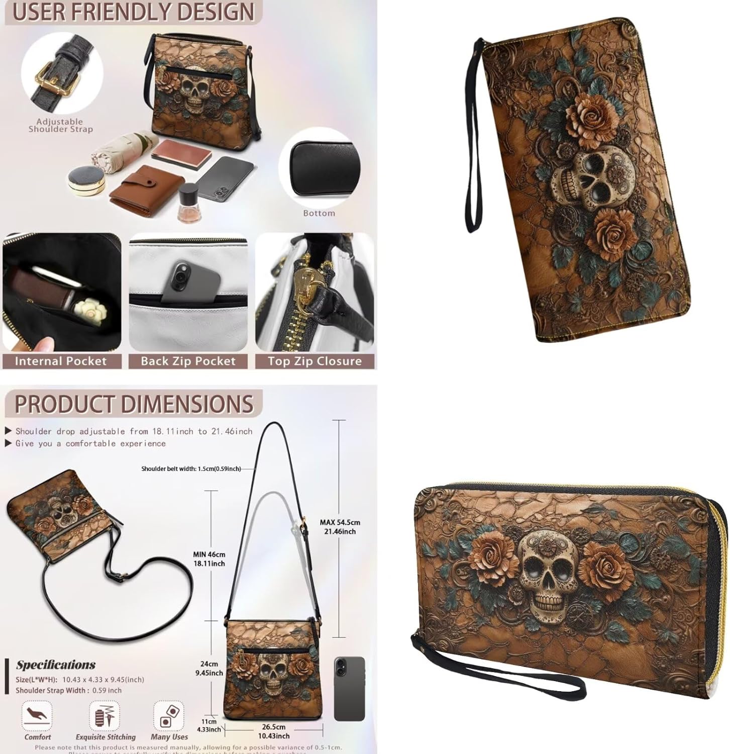 Womens Crossbody Shoulder Bag with Wallet Set Leather Cross Body Sling Purse Wristle Wallet for Shopping