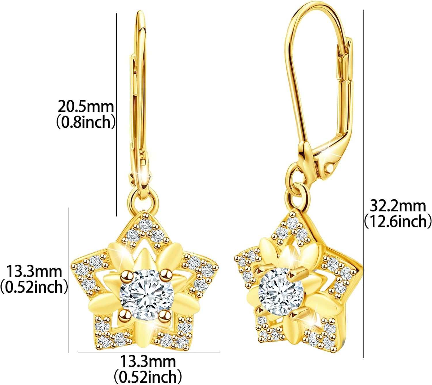 Sterling Silver Star Leverback Earrings - Hypoallergenic Charming Cubic Zirconia Star-Shaped CZ Earrings Fashion Jewelry for Mom Wife - Image 6