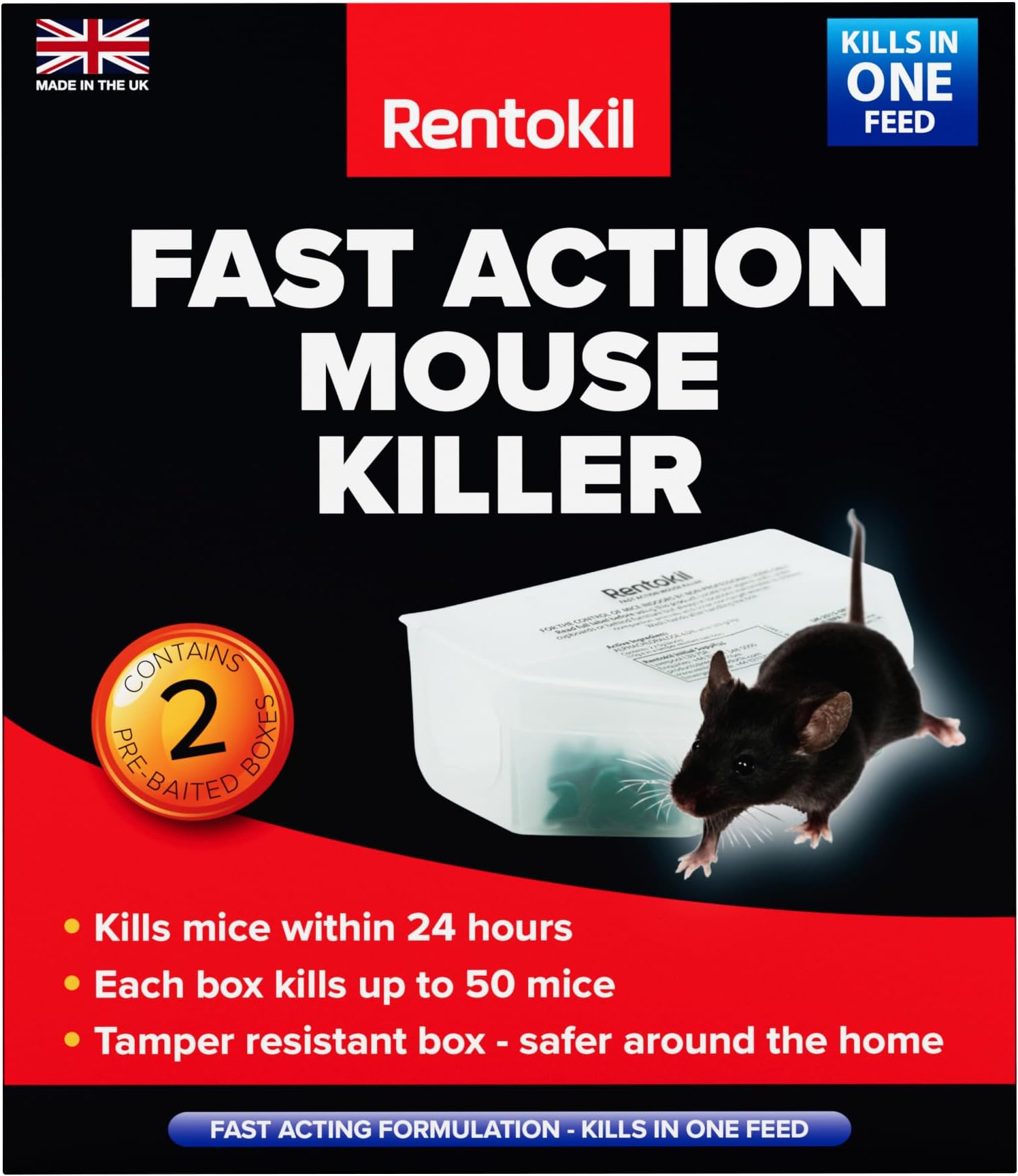 Rentokil PSF135 Fast Action Mouse Killer Twin Pack - Highly Effective Indoor Rodent Bait Station for Quick and Efficient Elimination of Mice, Ready-baited, kills up to 50 mice per station