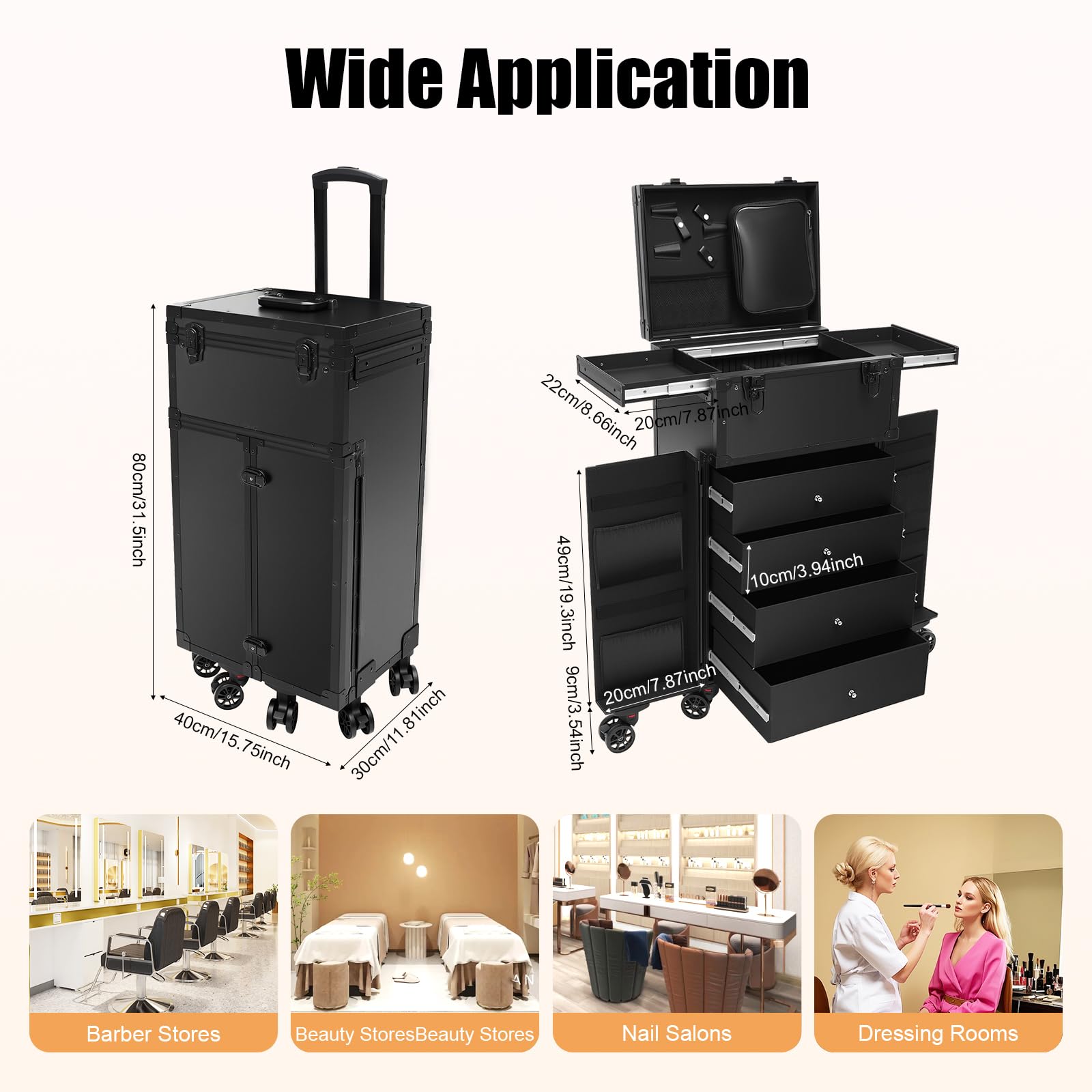 Kosmetik Trolley, Kosmetikkoffer mit 4 Schubladen, Professioneller Kosmetik-Organizer robuster Make-up-Trolley Nagelkkoffer Beauty Case Friseur Box Multikoffer