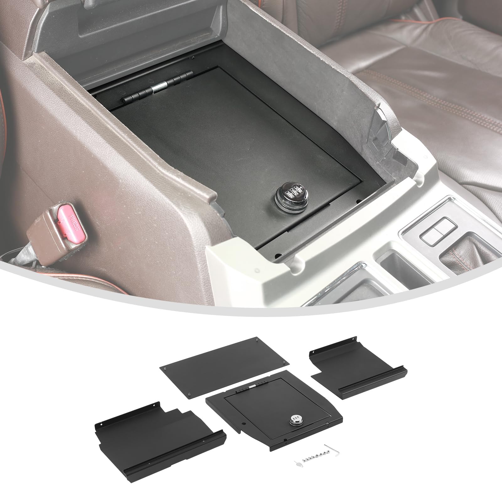 Console Safe Storage Compatible with 2015-2020 Ford F150, for 2017-2022 F250 F350 F450 F550 Security Console Insert, Console Gun Safe for F150 Accessories(Black)
