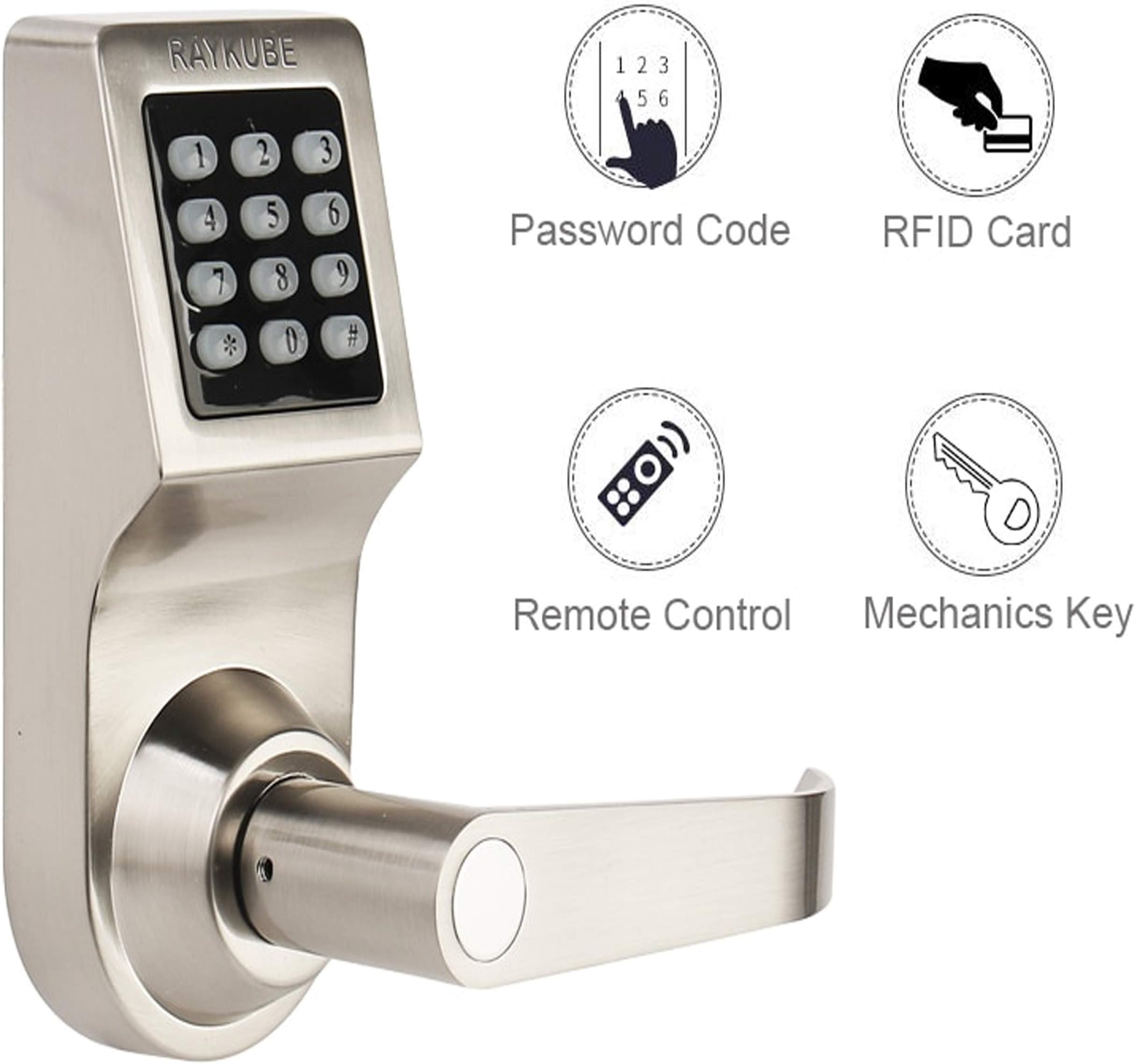 MAYA77 Home Security Door Lock Entry Mechanical Keypad Remote Control RFID Card Digital Password Keyless Entry Door Lock Universal Use Door Handle 4 In 1 Entry-4 Different Unlocking Options Smart Lock