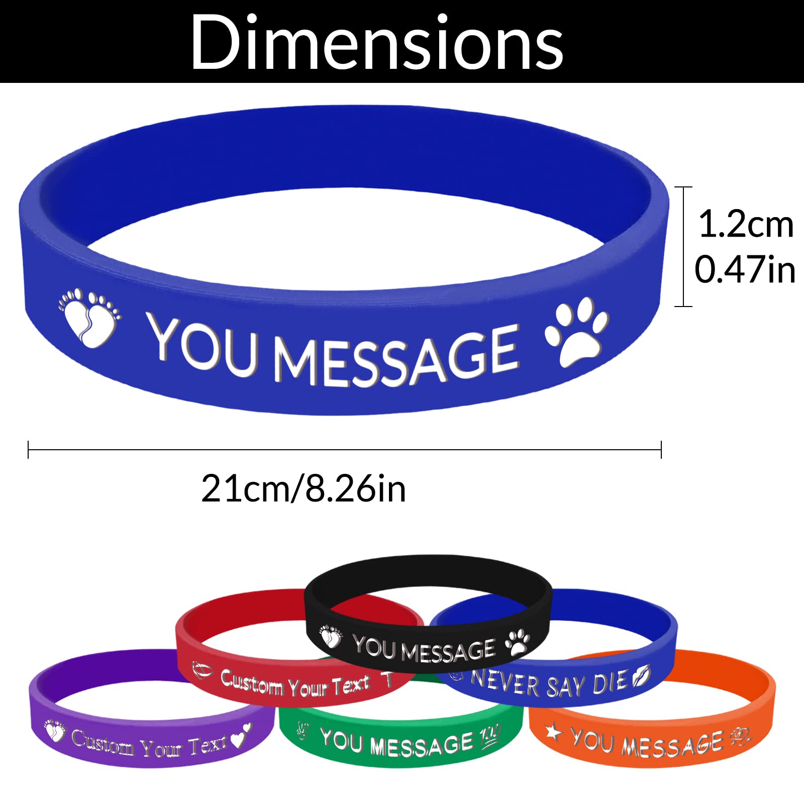 Bracelets Silicone Personnalisables - Message Texte Jusqu'à 25 Caractères - Pour événements Et Teams