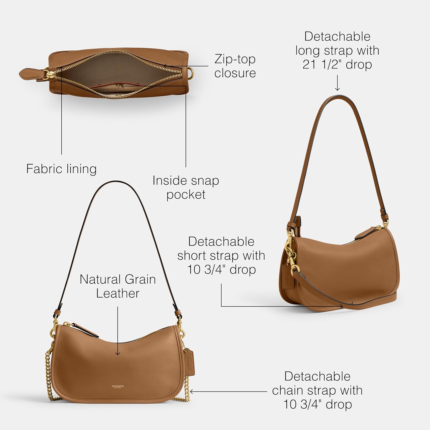 COACH Women's Natural Grain Leather Waverly Bag - Image 3