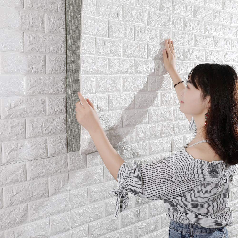 Panneaux Muraux 3d,Papier Peint Brique Rouleau de Papier Peint 3D Auto-Adhésif en Mousse, Effet Brique, Imperméable pour Maison et Cuisine(Yellow,70CM X 10M)