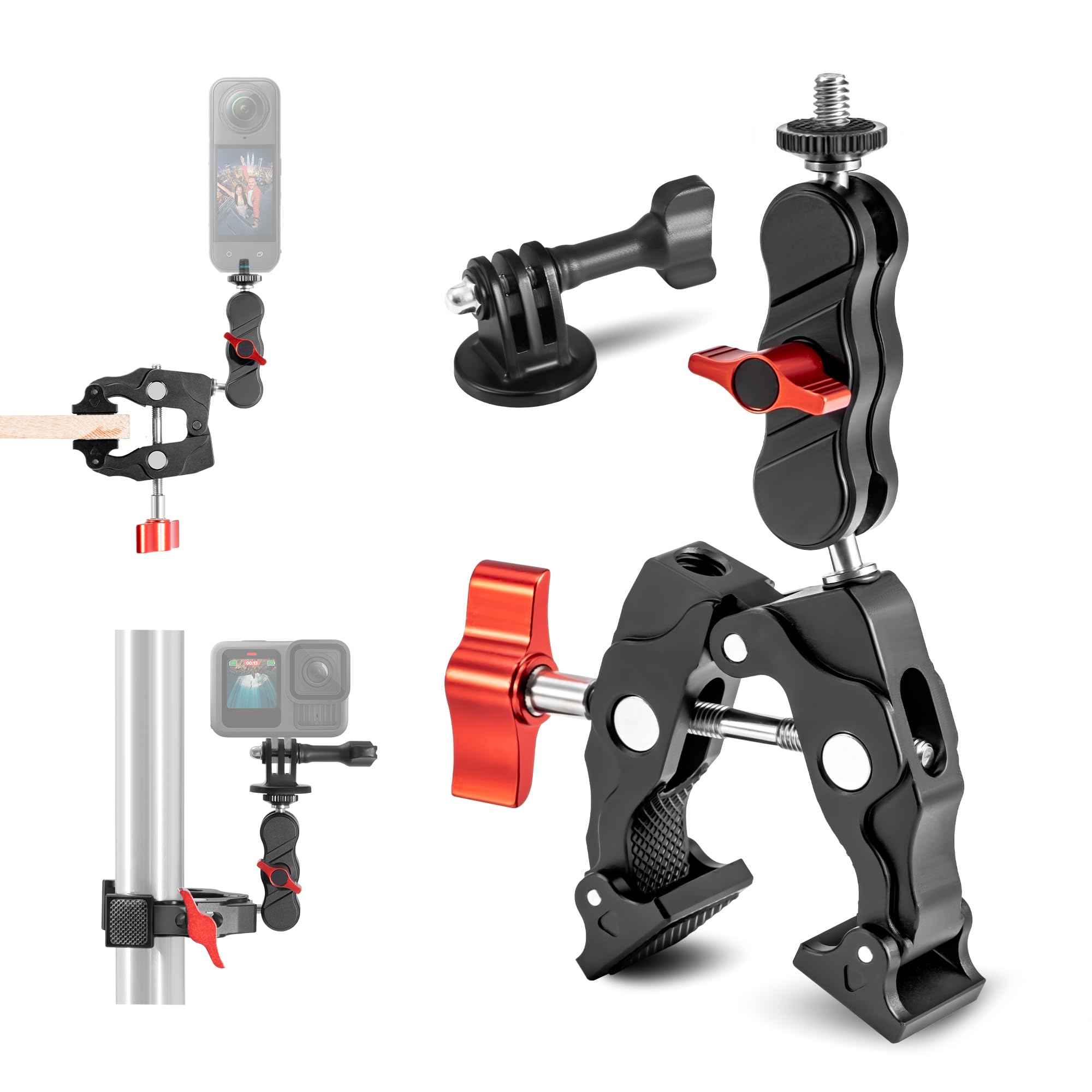 Soporte de abrazadera para manillar de bicicleta para GoPro Hero 13/12, zapata fría, roscas de 1/4 pulgadas, adaptador de montaje de teléfono/cámara de acción para DJI osmo Pocket 3/Action 5 Pro para