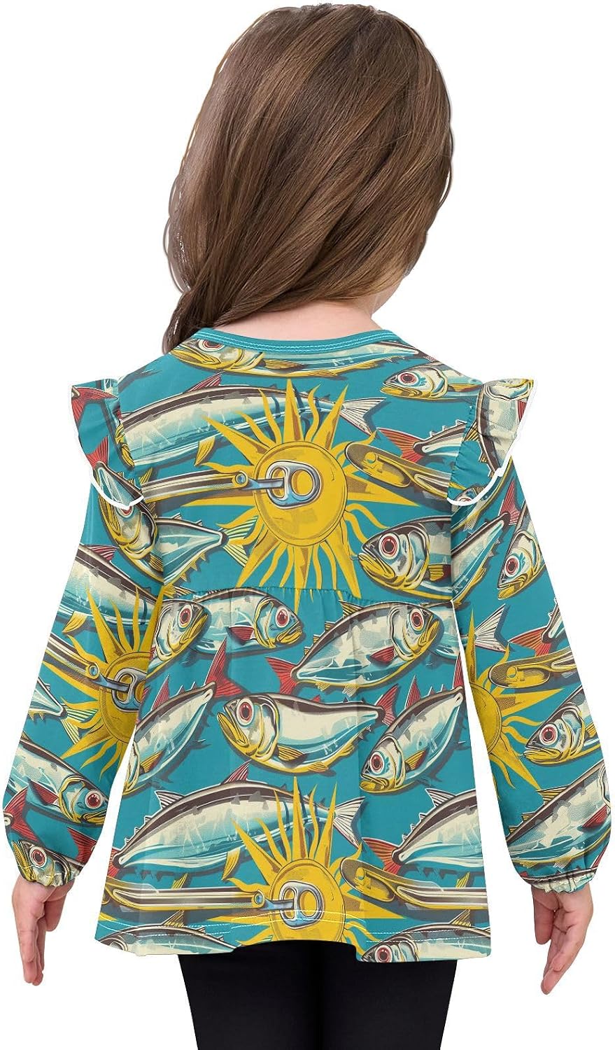 visesunny Toddler Clothes for Girls Canned Sun Sardine Long Sleeve Fall Shirts Cotton Top with Ruffle Collar