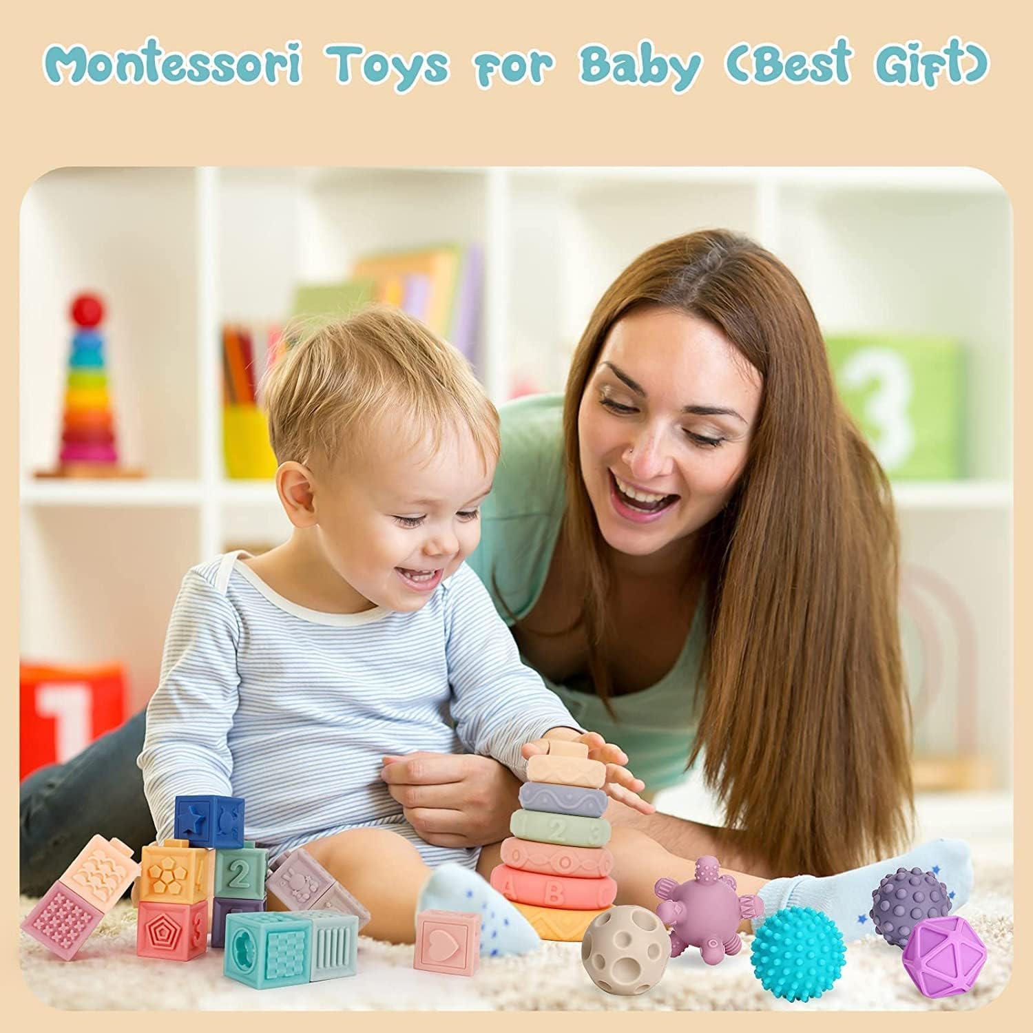 Jeux Montessori Bébé 6-12 Mois, Cube Sensoriels Souples a Empiler, Cube d'activité Bébé, Jeux Educatif Jouets d'éveil pour Bebe Enfant 6 9 12 Mois 1 2 Ans Ans Garçon Fille