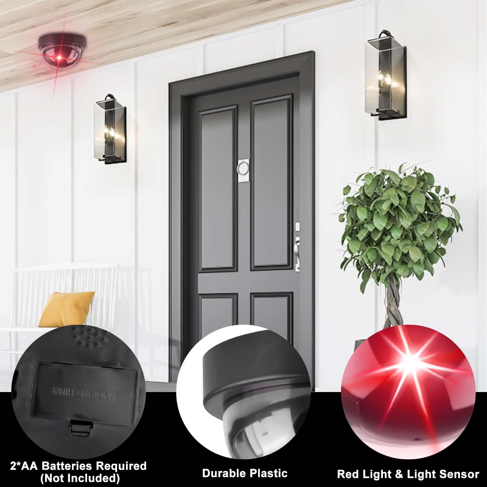 Lot de 4 Caméra Attrape : Caméra de Surveillance factice Fausse Caméra de Surveillance avec Lumière LED Clignotante - Outil de Dissuasion Visuel pour Maison, Boutique et Sécurité du Site
