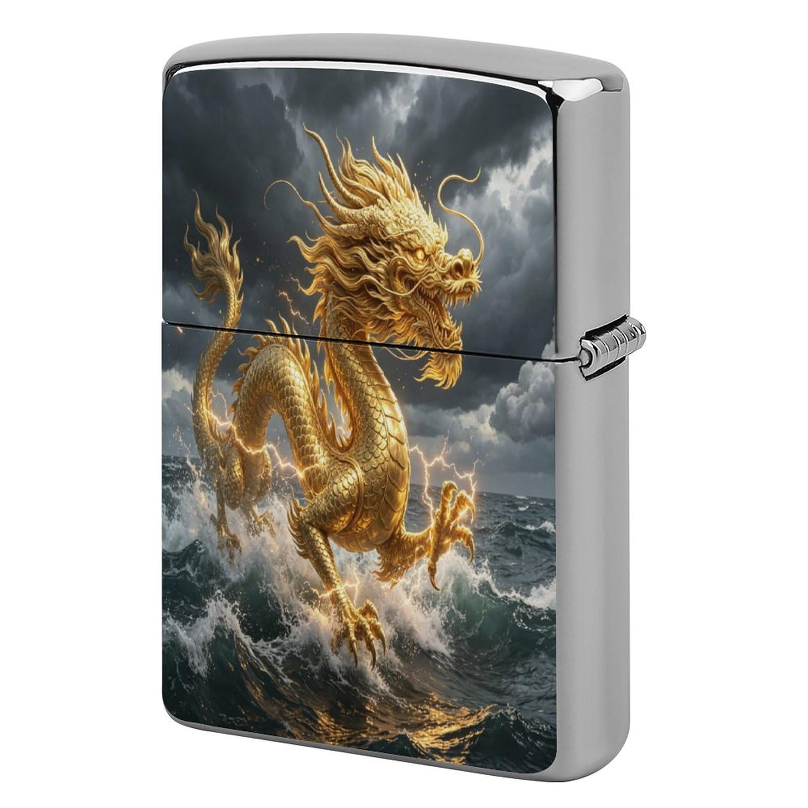 Btcowzrv Style Golden Sea Dragon Metal Lighter Case Sleeve Cover Holder