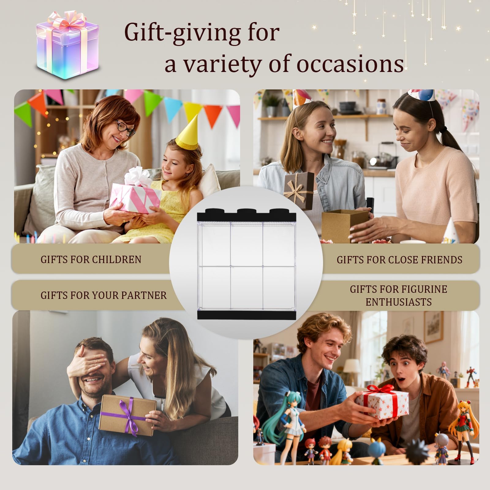Vitrina transparente con luz para coleccionables, cajas acrílicas transparentes para exhibir figuras de acción, muñecas, trofeos iluminados, caja de almacenamiento a prueba de polvo (negro, 6