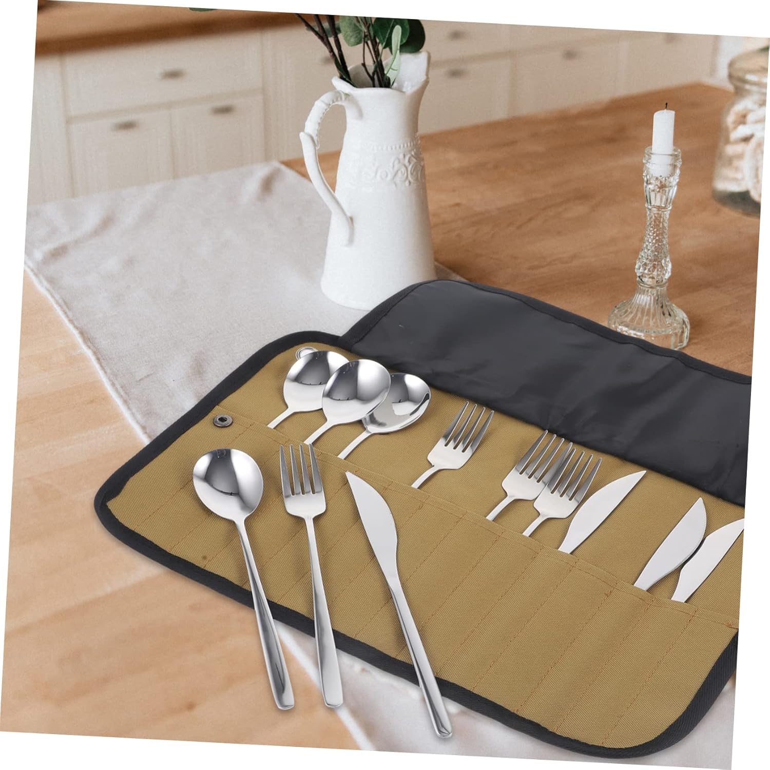 BESPORTBLE Reusable Cutlery Set Fork Knife Spoon Set Compact Picnic Utensils Roll Pouch for Camping