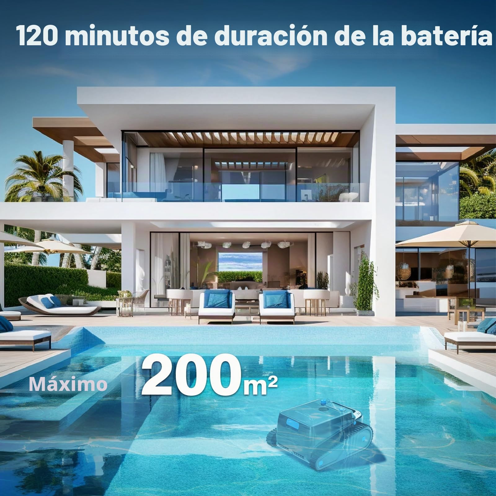 (Nuovo 2026) EVERCROSS BOT Robot Limpiafondos Piscina Automático con App, Robot Piscina sin Cable, Limpieza Completa Suelo y Paredes, 120 Min, Regreso Automático, 200 m²