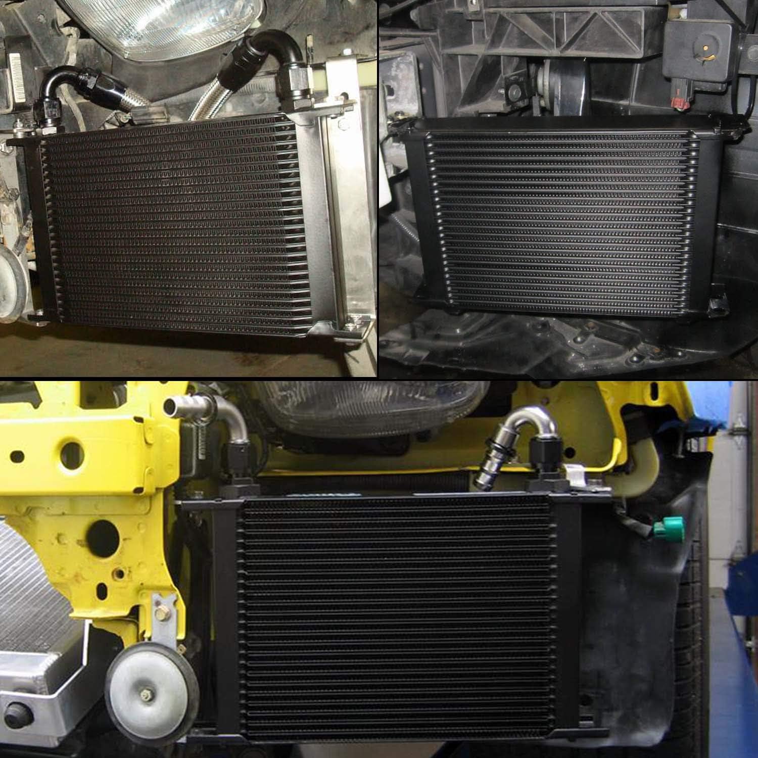30 Row Oil Cooler Mounting Bracket Kit 8AN Stacked Plate Engine Oil Cooler Aluminium Transmission Oil Cooler Black British Radiator with 2Pcs Fittings AN8(3/4"-16 UNF) to AN6(9/16"-18 UNF)