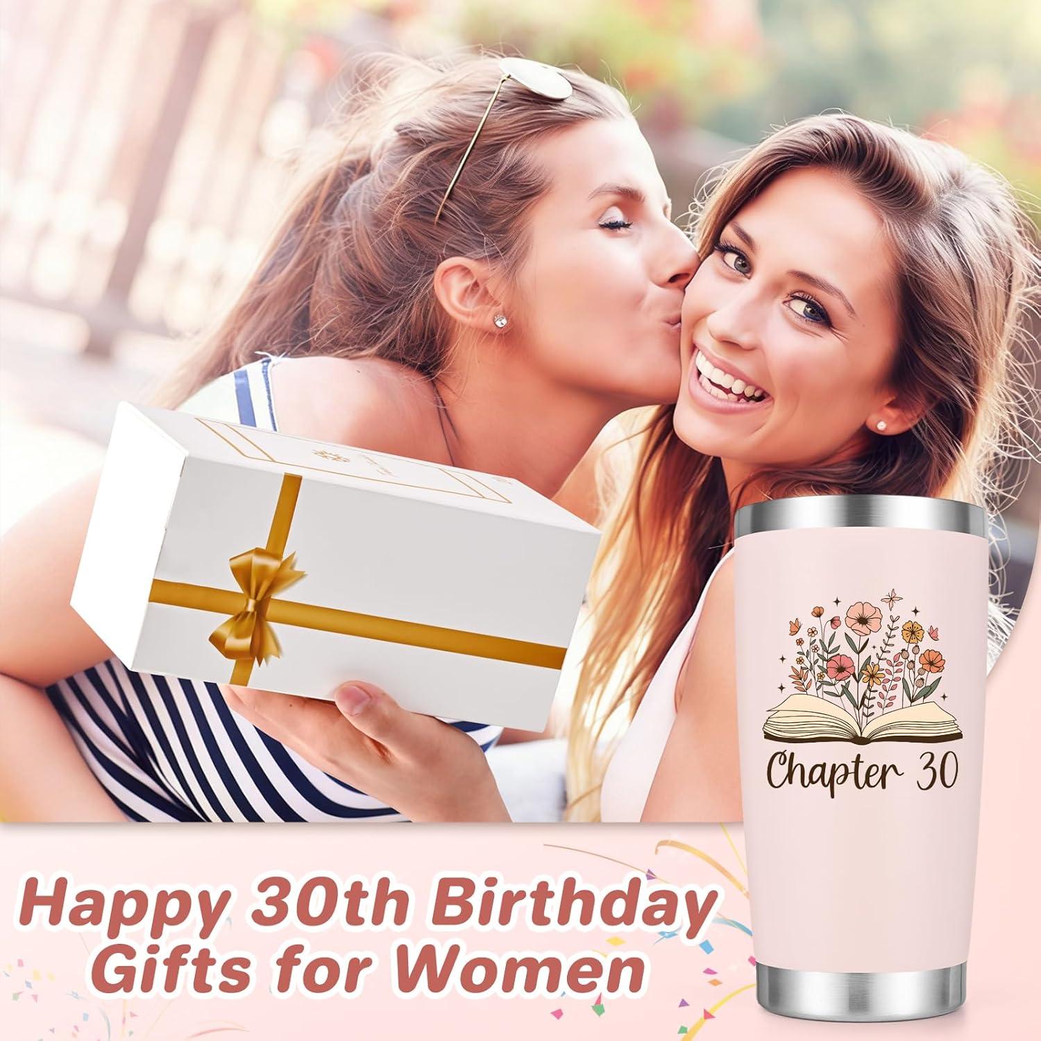 Qtencas 30th Birthday Gifts for Women, Chapter 30 20oz Insulated Tumbler with Lid & Straw, Makeup Bag, Notebook and Ballpoint Pen, 30 Year Old Birthday Gifts for Sister Friends Wife Aunt Daughter - Image 2
