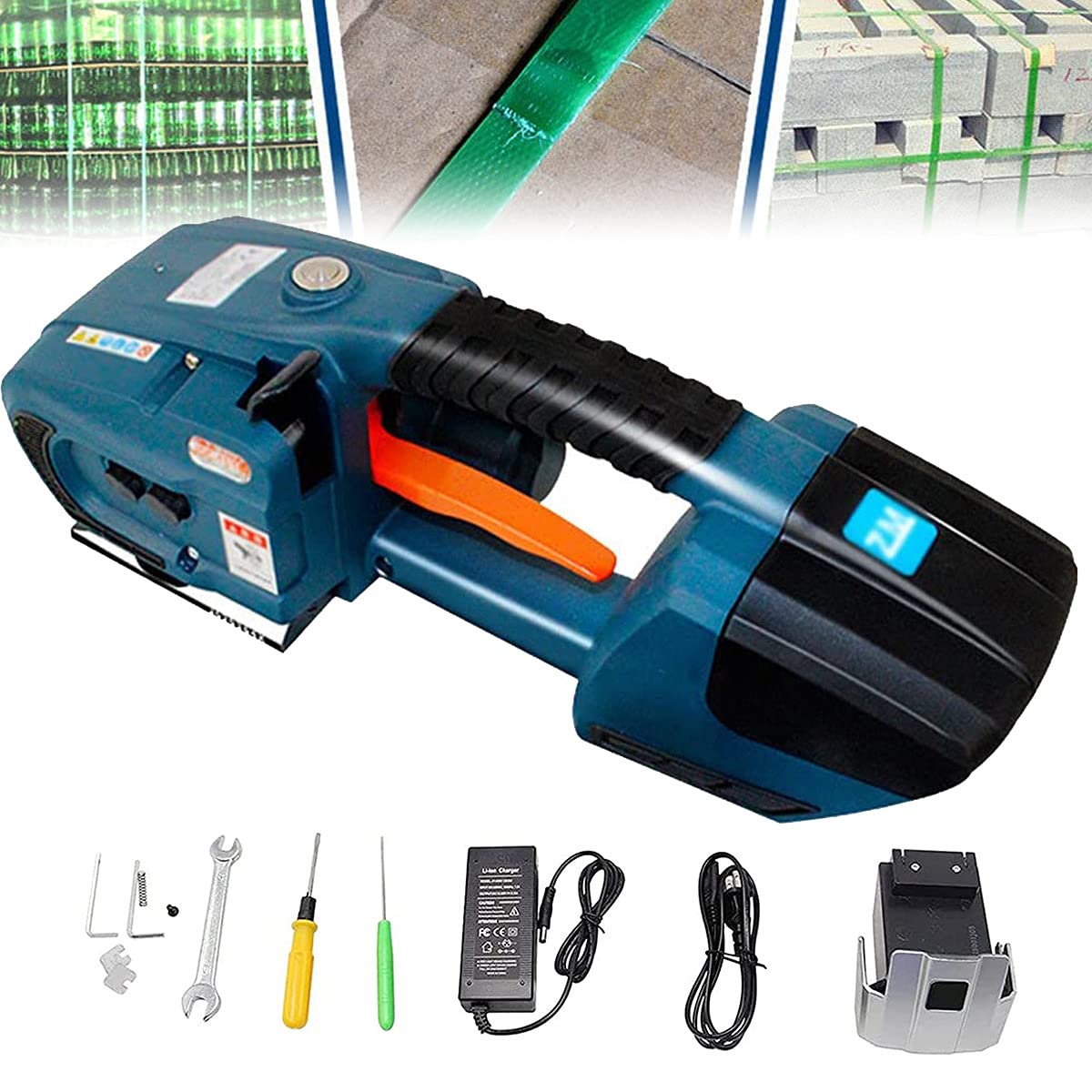 Cerclage Kit 13-16Mm Pet/PP Feuillard Ceinture Banding Machine,Presse à Balles éLectrique,2X4000mAh Batterie Chargable ÉLectrique