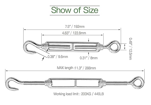 Miniatura 29 de Tensor de ojo y ojo M6, tensor de acero inoxidable 304 resistente tensión de cuerda de alambre 5 PC