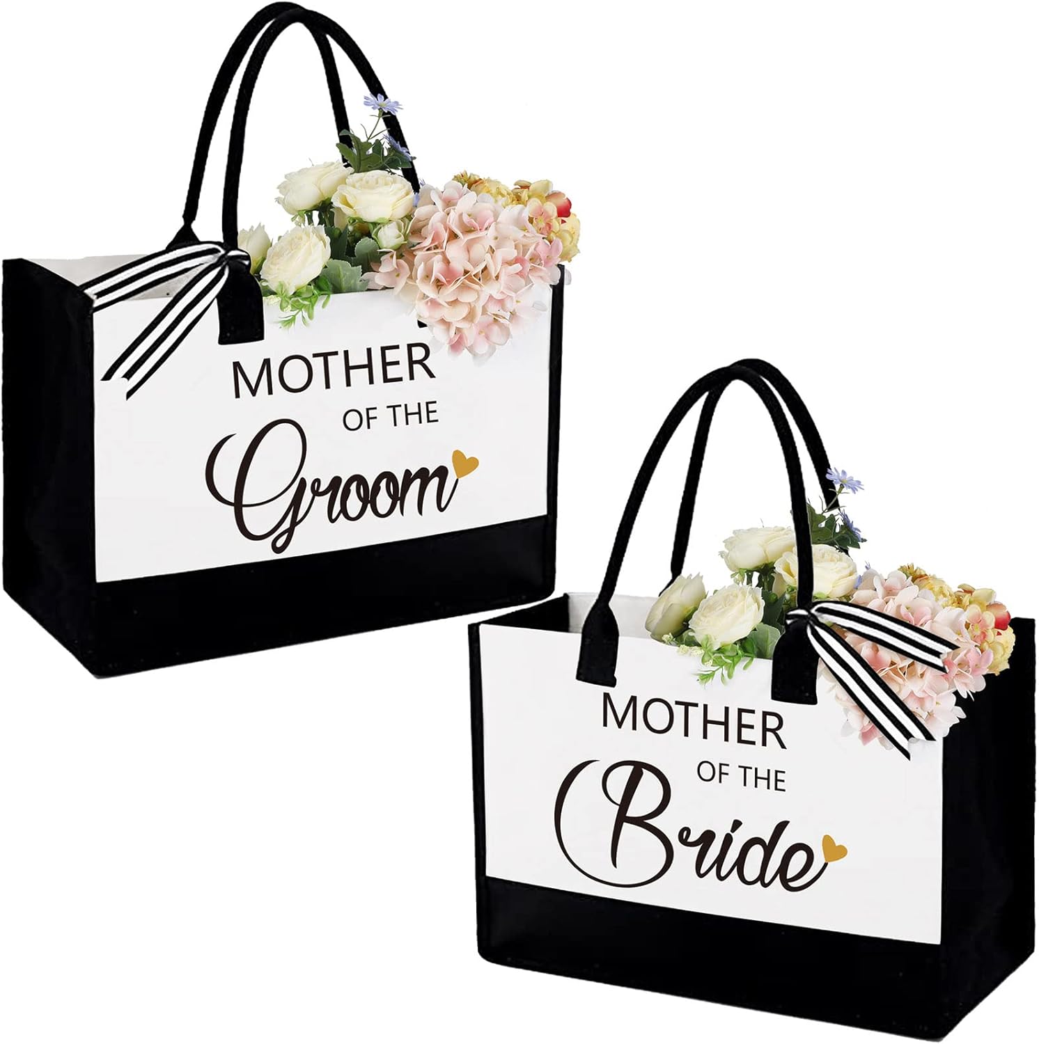 Aoriher 2 Pcs Mother of Bride and Groom Gift Set Canvas Tote Bag Bridal Shower Gifts for Mother of The Groom Bride for Wedding Bachelorette Engagement