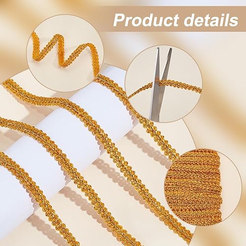Miniatura 4 de PH PandaHall Tirm de trenza dorada de 14 de pulgada para coser, 27 yardas, cinta de poliéster con flecos básicos para tapicería, disfraces,