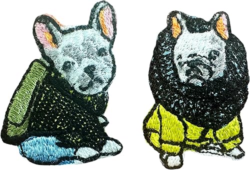 TH - Juego de 2 minúsculos, bulldog francés, cachorro, mascota, perro, lindo logotipo de dibujos animados, 25 parches para coser para planchar en