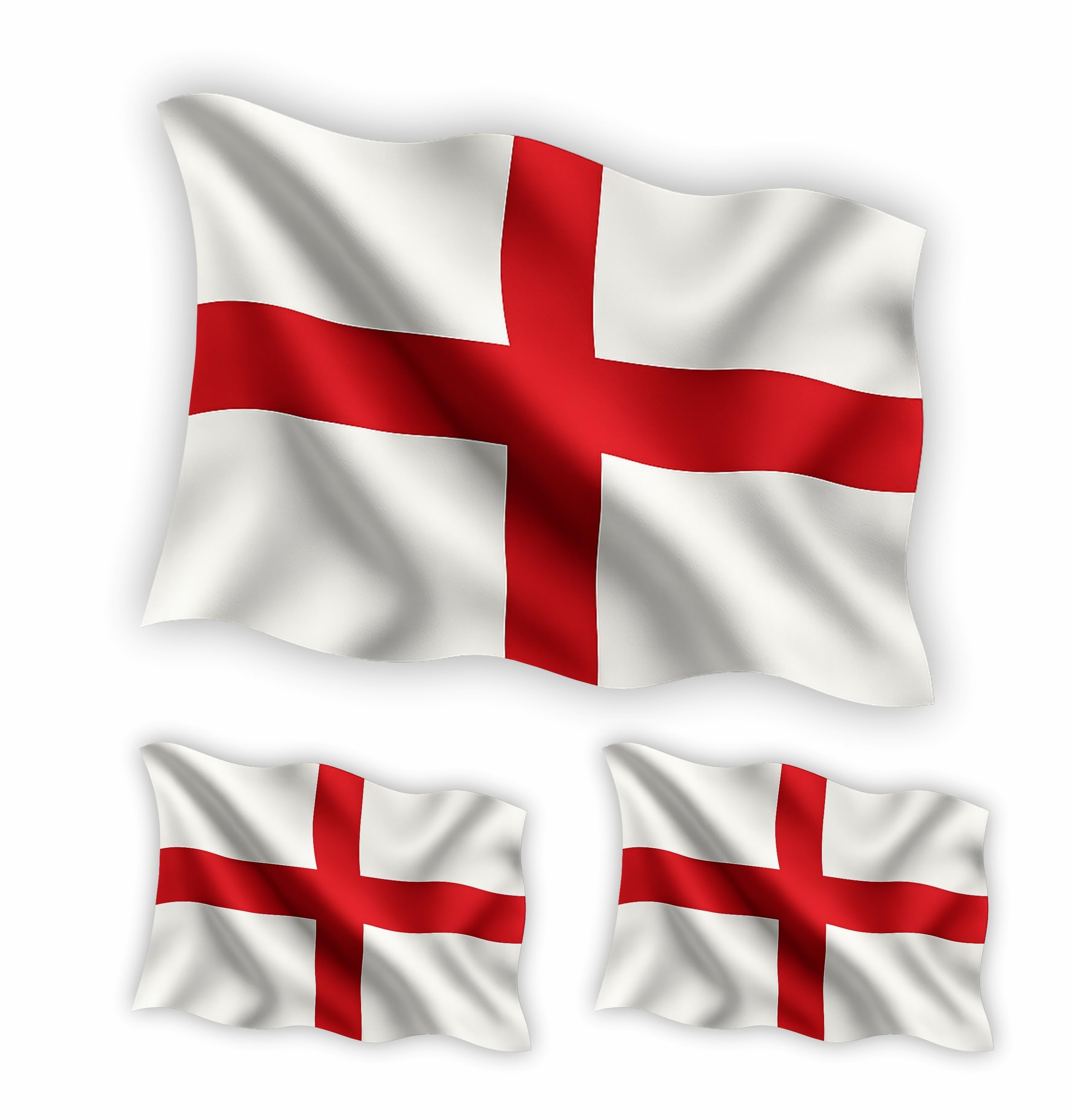 England Flag Stickers for Vehicles Laptops and Walls / 3 Pack (1 Large 16x10cm and 2 Small 8x5cm) / Premium Gloss Finish Wipeable Weatherproof/Clear Removeable Adheisive/External Use /