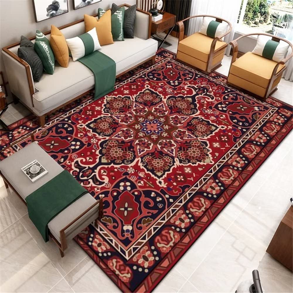Tapis de salon rouge rétro floral pour sublimer votre chambre 160x230cm