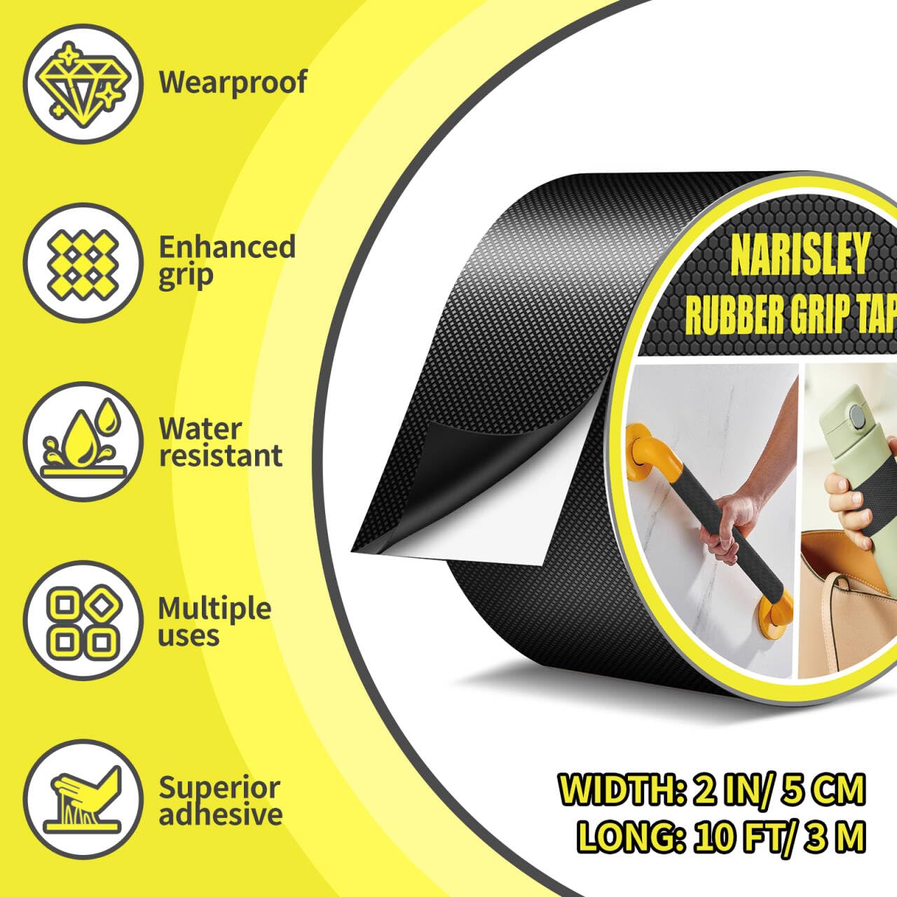 Ruban adhésif antidérapant en caoutchouc ultra fort, imperméable, antidérapant avec adhésif texturé pour outils de bricolage et gadgets, personnalisable pour plus de confort et de sécurité (5