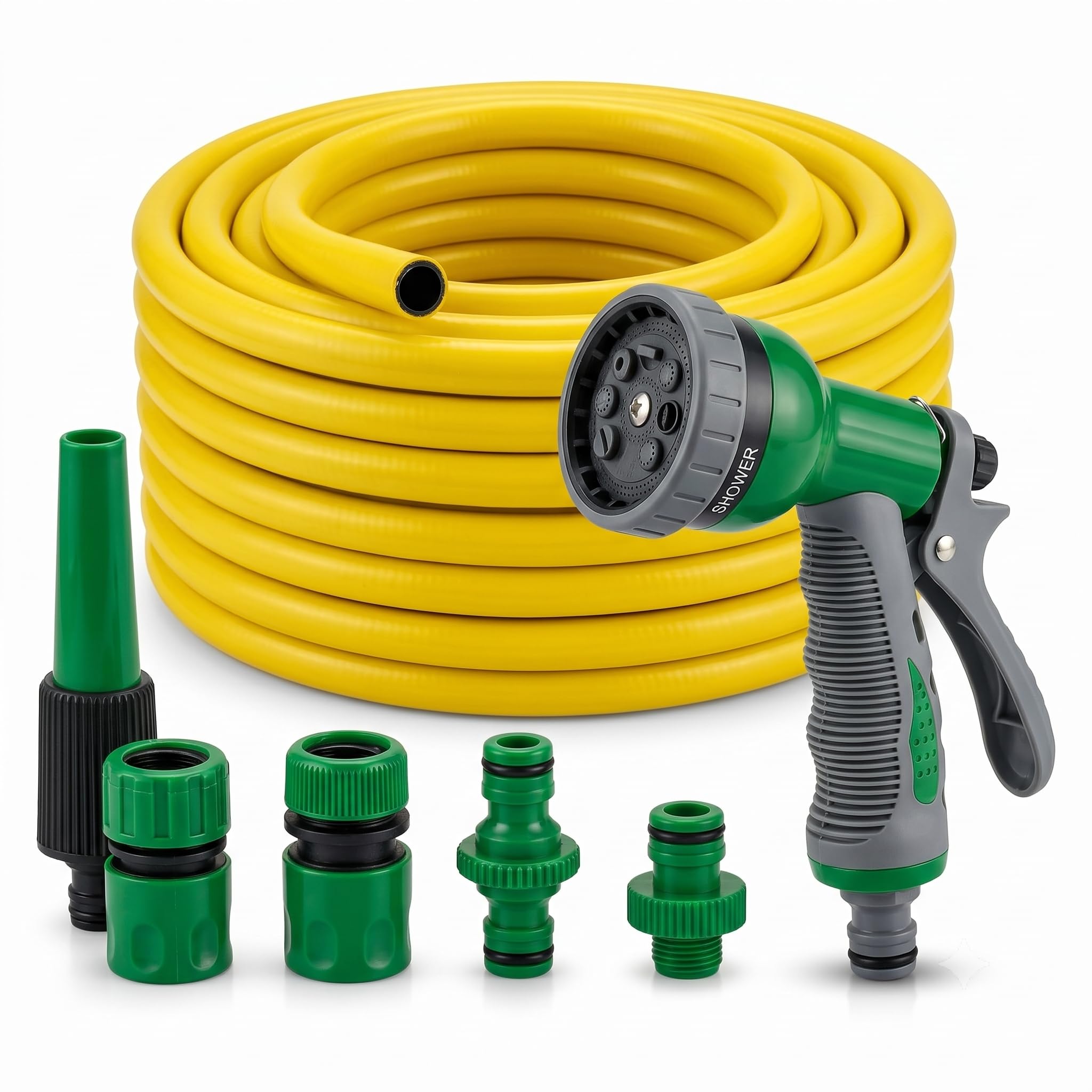 150m Garden Hose Pipe with Spray Gun & Tap Fittings - Flexible Reinforced Anti-Kink - Ideal for Lawn, Plants & Car Washing