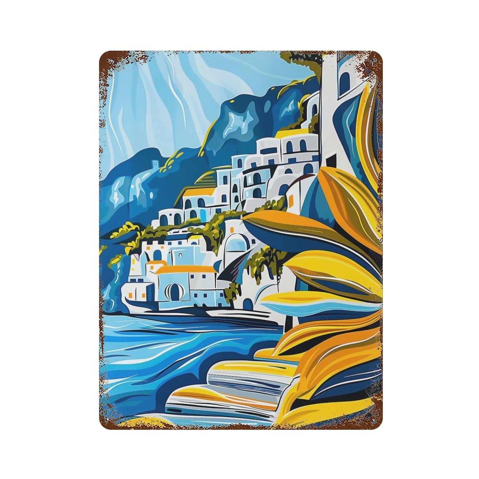 Amalfi Coast II Distressed Metal Wall Sign 15.7"x11.8", Rustic Home Decor for Farmhouse, Kitchen And Entryway Decor