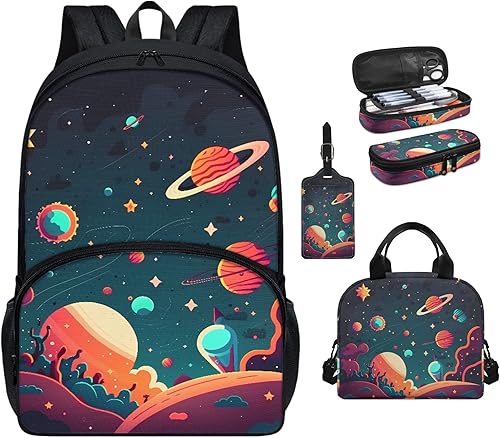 ZOCANIA Mochila de astronauta para niños, mochila escolar con estampado espacial, mochila casual con lonchera y estuche para bolígrafos y etiqueta